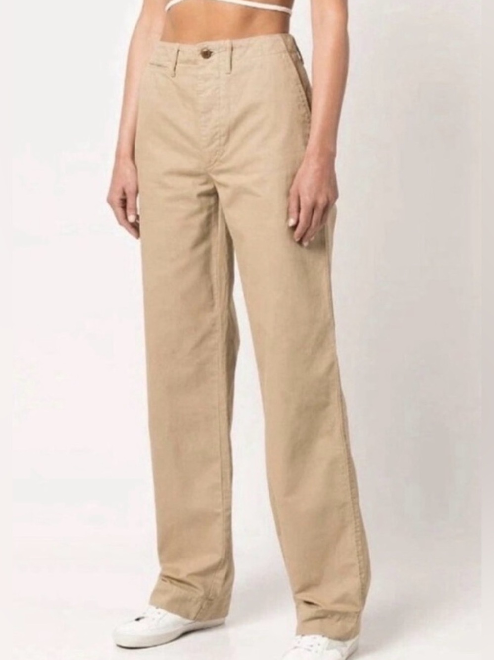 RE/DONE 90s High-Rise Loose Trousers Button Fly Twill Chino Washed Khaki - Picture 1 of 8